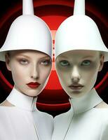 persona biondo rosso donne colorato bianca lungo attraente arte stile cappello nero moda bellezza foto
