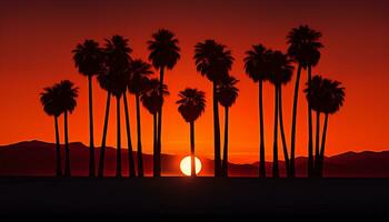 drammatico palma albero silhouette di deserto tramonto generativo ai foto