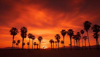 drammatico palma albero silhouette di deserto tramonto generativo ai foto