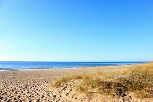 dune con blu cielo al di sopra di il baltico mare, unesco mondo biosfera Riserva, slowinski nazionale parco, polacco baltico mare costa, leba, Pomerania, Polonia foto