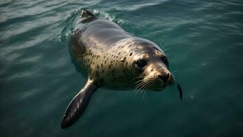 superiore Visualizza tiro di un' foca con grazia nuoto nel il oceano. ai generato foto