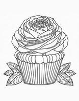 grande Cupcake con Rose fiori grafica per colorazione per bambini e adulti foto