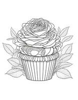 grande Cupcake con Rose fiori grafica per colorazione per bambini e adulti foto