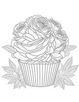 grande Cupcake con Rose fiori grafica per colorazione per bambini e adulti foto