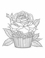 grande Cupcake con Rose fiori grafica per colorazione per bambini e adulti foto