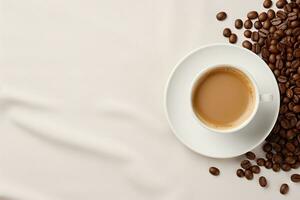 tazza di caffè su un' bianca sfondo, vuoto spazio per disegno, cereali, superficie, striscione. generativo ai foto