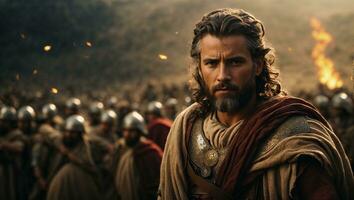 biblico re david nel il campo di battaglia. ai generato foto