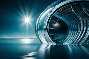 un' futuristico tunnel con un' leggero splendente attraverso esso. ai-generato foto