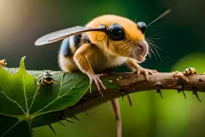 un' ape con grande occhi seduta su un' ramo. ai-generato foto