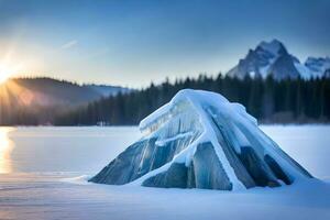ghiaccio sculture su un' congelato lago nel il inverno. ai-generato foto