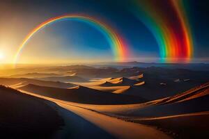 arcobaleno al di sopra di deserto a tramonto. ai-generato foto