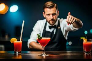 un' barista è fabbricazione un' cocktail. ai-generato foto