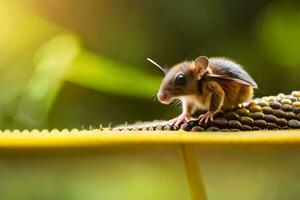 un' topo è seduta su superiore di un' girasole. ai-generato foto