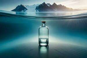 un' bottiglia di Vodka è seduta nel il acqua. ai-generato foto