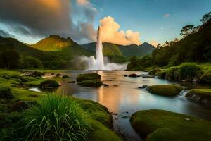 il cascata nel il mezzo di il fiume. ai-generato foto