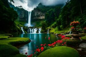 il cascata nel il giungla. ai-generato foto