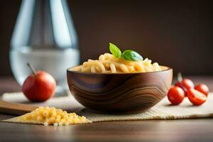 maccheroni nel un' ciotola con pomodori e basilico. ai-generato foto