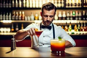 un' barista è preparazione un' cocktail. ai-generato foto