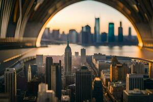 un' Visualizza di il città a partire dal dentro un' tunnel. ai-generato foto