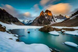 il montagne siamo coperto nel neve e Ghiaccio. ai-generato foto