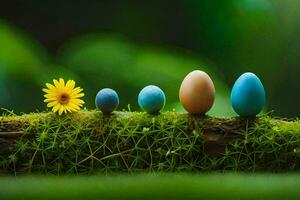 Pasqua uova su un' muschioso ramo. ai-generato foto