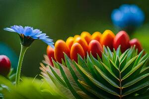 un' blu fiore e alcuni colorato fiori. ai-generato foto