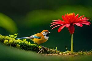 un' uccello e un' fiore. ai-generato foto