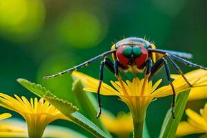 un' vespa è seduta su un' giallo fiore. ai-generato foto