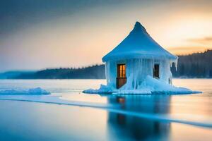 ghiaccio Casa, lago, acqua, acqua HD sfondo. ai-generato foto