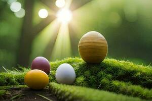 Pasqua uova nel il erba. ai-generato foto