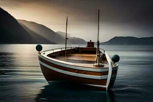 un' barca nel il acqua a tramonto. ai-generato foto