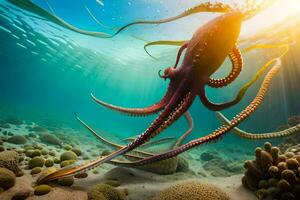 un polpo nuoto nel il oceano. ai-generato foto