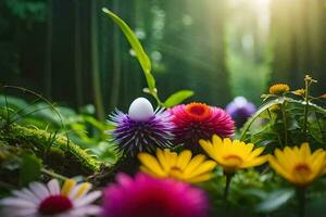 foto sfondo il sole, fiori, il foresta, il sole, fiori, il foresta, il. ai-generato