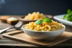 maccheroni e formaggio nel un' ciotola. ai-generato foto