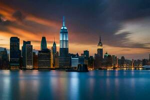 il Manhattan orizzonte a tramonto. ai-generato foto