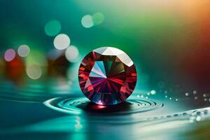un' diamante è seduta su superiore di un' acqua gocciolina. ai-generato foto