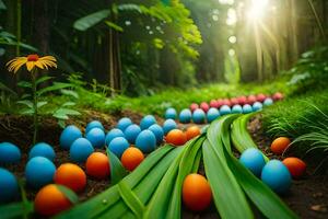 colorato Pasqua uova nel il foresta. ai-generato foto