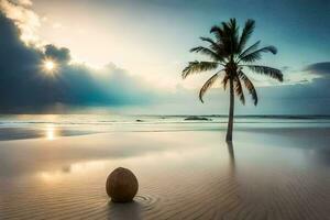 il Noce di cocco albero su il spiaggia. ai-generato foto