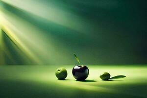 tre verde olive su un' verde superficie. ai-generato foto