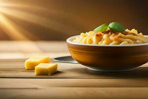 maccheroni e formaggio nel un' ciotola. ai-generato foto