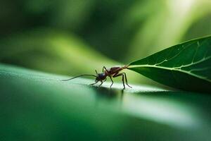 un' piccolo formica è in piedi su un' foglia. ai-generato foto