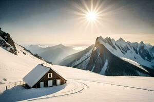 un' cabina nel il neve. ai-generato foto