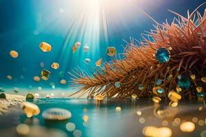 un' mare riccio con un' conchiglia e alcuni conchiglie. ai-generato foto