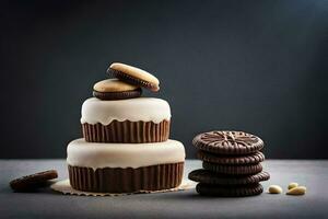 un' torta con biscotti e crema glassa. ai-generato foto