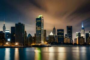 il nuovo York orizzonte a notte. ai-generato foto