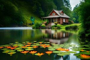 il Casa su il lago. ai-generato foto