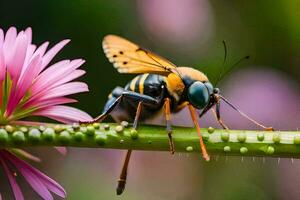 un' vespa è seduta su un' rosa fiore. ai-generato foto