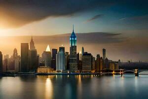 il Manhattan orizzonte a tramonto. ai-generato foto