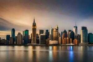 il Manhattan orizzonte a tramonto. ai-generato foto