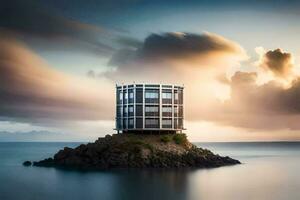 un' Casa su un isola nel il mezzo di il oceano. ai-generato foto